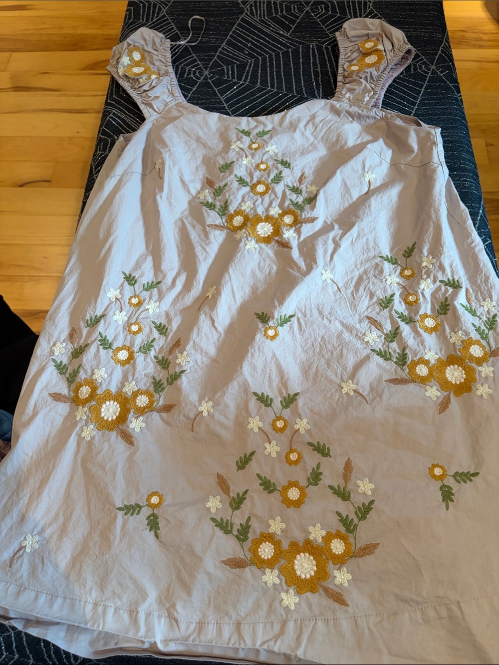 MARBLE Beige Midi Dress with Mustard & Green Floral Embroidery